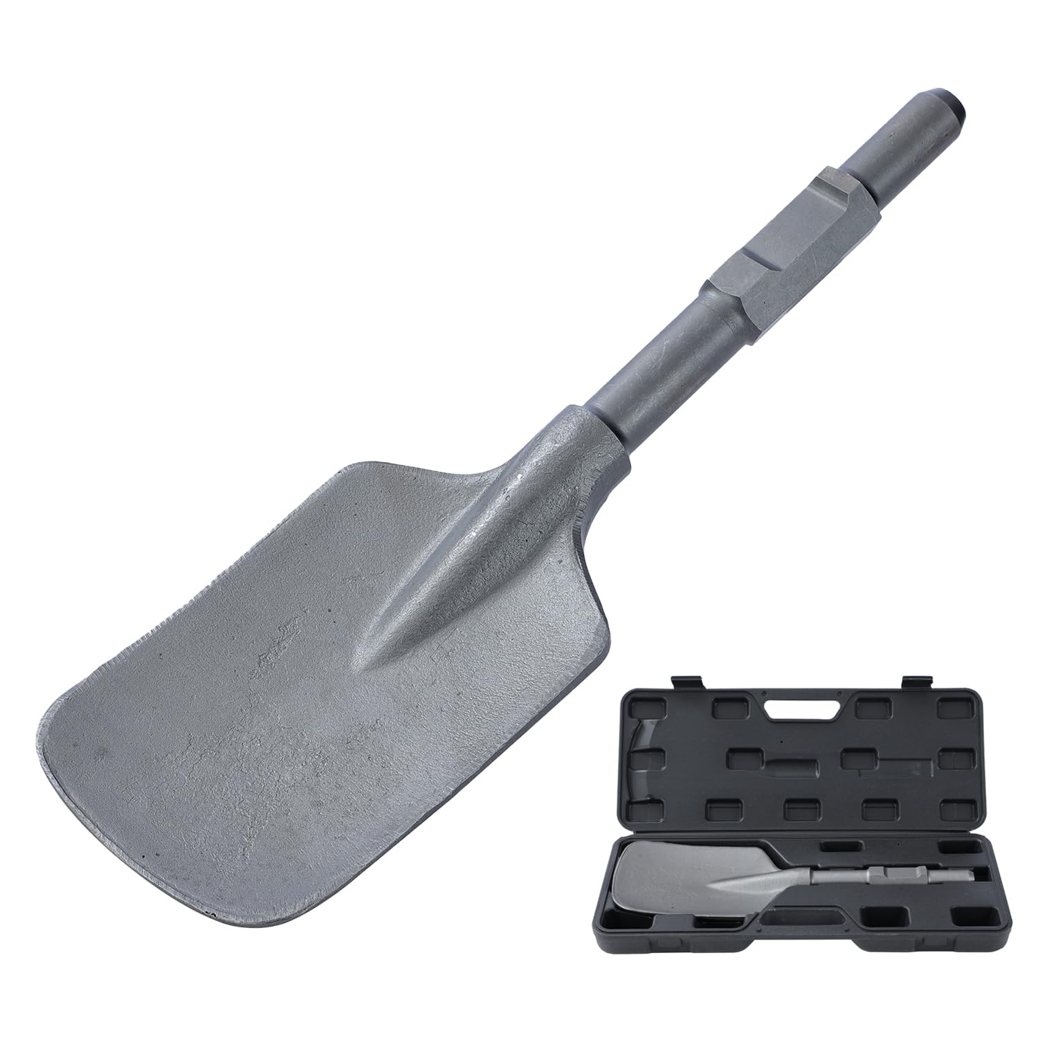 TOPWAY Clay Spade Shovel for Breaker PH65 95A Demolition Hammer Jack Hammer 1-1/8" Hex Shank Clay Spade Chisel 440 x 136mm with Plastic Case 121153