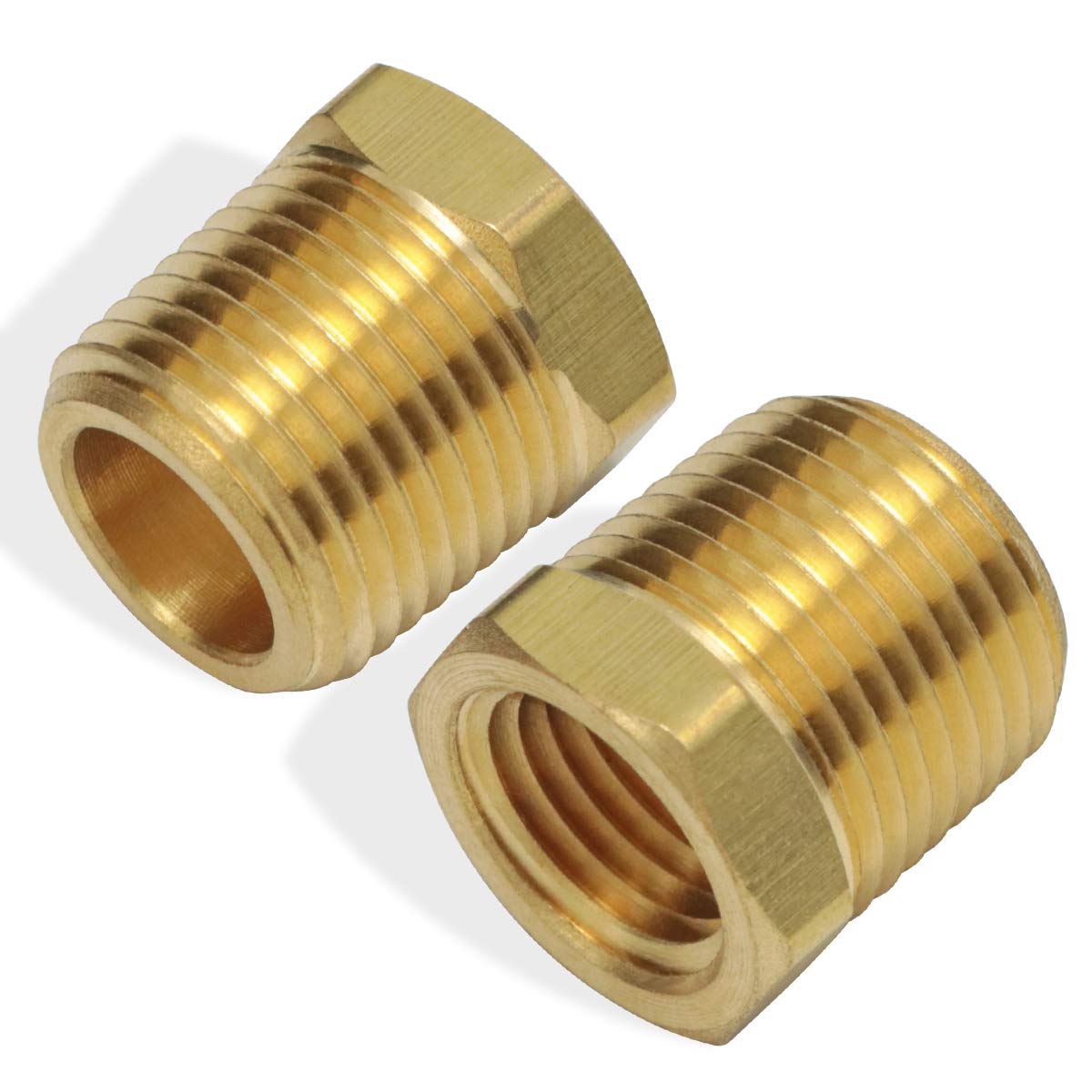 Boeray 3/8 Inch NPT Male Thread to 1/4 Inch Female NPT Thread Brass Pipe Fitting Reducing Hex Head Hose Bushing Adapter Convert Pack of 2