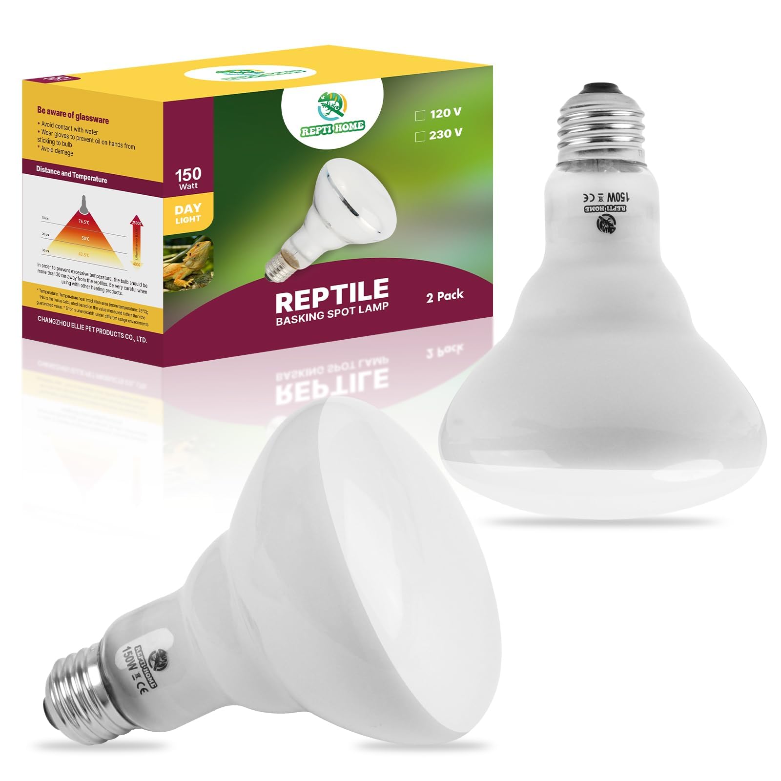REPTI HOME Reptile Heat Lamp 150W 2Pack, Basking Heat Lamp Bulbs for Reptiles, UVA Daily Heat Light Bulb for Turtle, Bearded Dragon, Lizard, Chick, Dog, Snake, Gecko