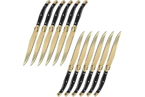 Steak Knife Set, 12 PCS Steak Knives Set Titanium Gold Plating Sharp Knives Food Grade Dinnerware Sets Black Golden Dinner Kn