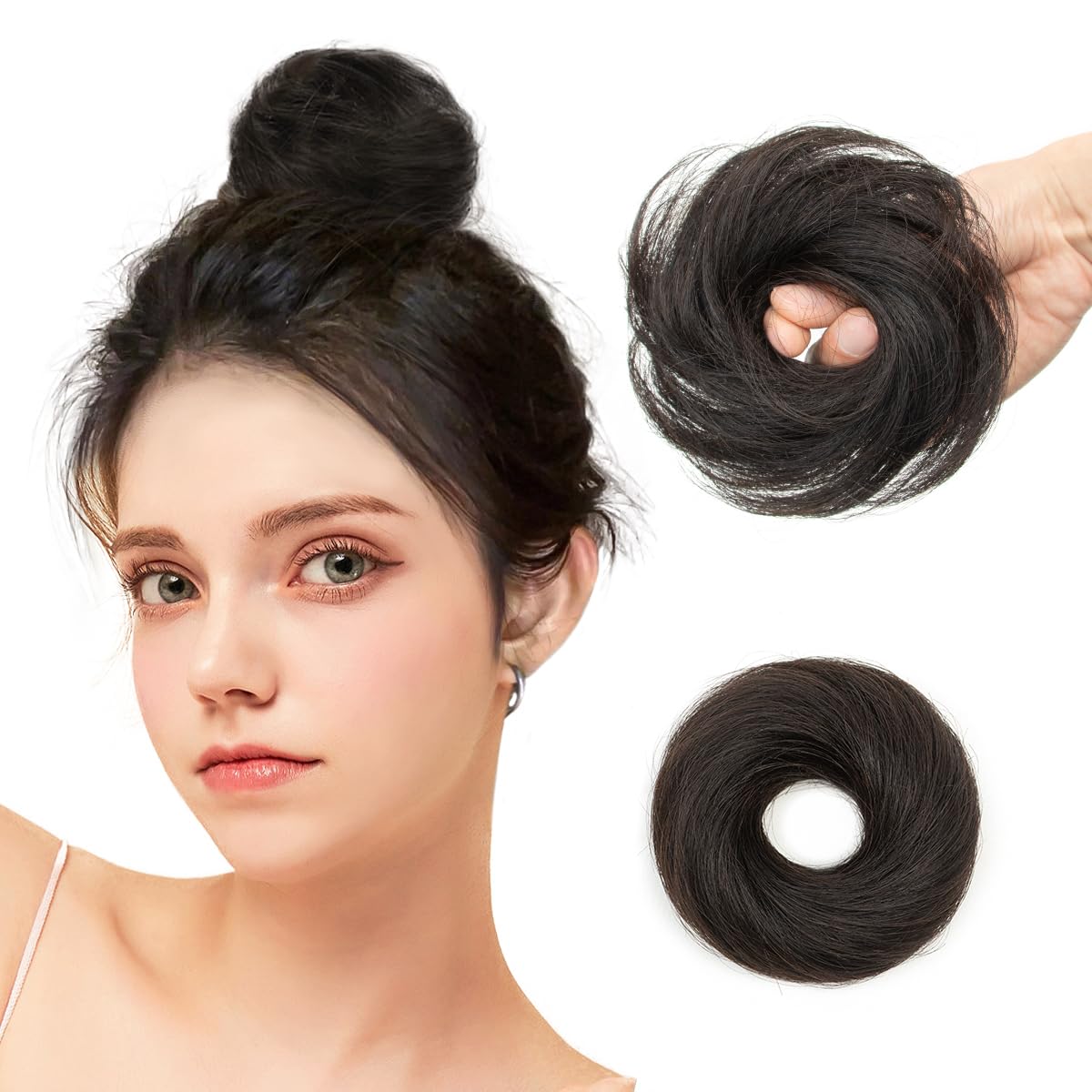 Hair Bun Ponytail Extensions for Women, Natural Black Ponytail Extensions Hair Accessories Elastic Easy Scrunchie For Women — image 1
