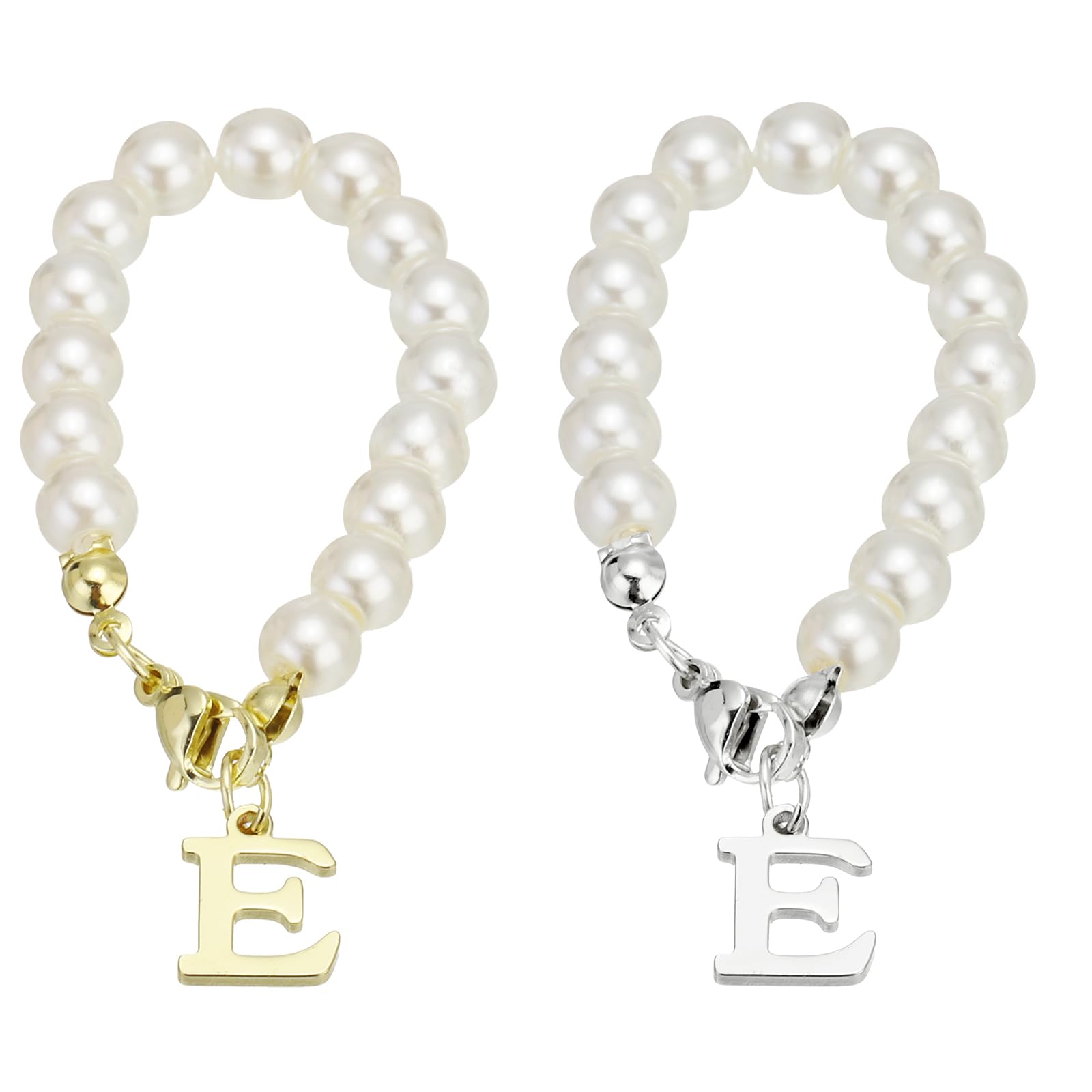 PATIKIL Letter Charm Accessories, 2PCS Pearl Chain Initial Name ID Accessories for Stanley Tumbler Cup Decoration, Gold & Silver, Letter E