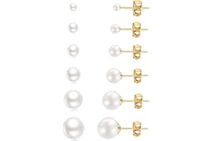 SHOWSELF 14K Gold Filled Polished Small CZ Pearl Ball Stud Earrings Set for Women Men 20G Surgical Steel Hypoallergenic Piercing Studs for Sensitive Ear, Pack of 6 Pairs