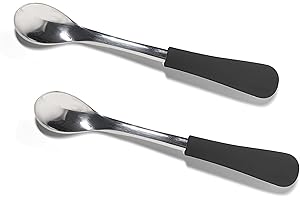 Avanchy Infant Baby Spoons Stainless Steel and Silicone Set, Self Feeding Food Utensils, 4 Months Baby Led Weaning, 2 Pack, Black