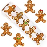 500Pcs Christmas Stickers Roll 1.2in Gingerbread Sticker Cute Gingerbread Man Xmas Winter Self-Adhesive Stickers for Xmas Envelopes Invitations Greeting Cards Party Gift Supplies
