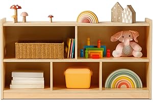 OOOK Montessori Shelf 5-Section Wooden Storage Cabinet, 2-Shelf Toy Organizers and Storage, Kids Classroom Organizer, Playroom, Daycare and Preschool