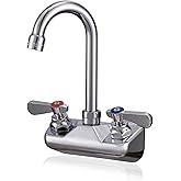 Phivan Commercial Sink Faucet Wall Mount 4" Center Hand Sink Faucet - 3-1/2" Gooseneck Spout, Dual Lever Handles for Commercial Kitchen, Laundry/Utility Room, Restaurant | Brass Body, Ceramic Valve