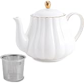 Cozierlavie Small Teapot With Infuser，24oz Ceramic Tea Pot for Blooming Loose Leaf Tea Coffee Milk (White)