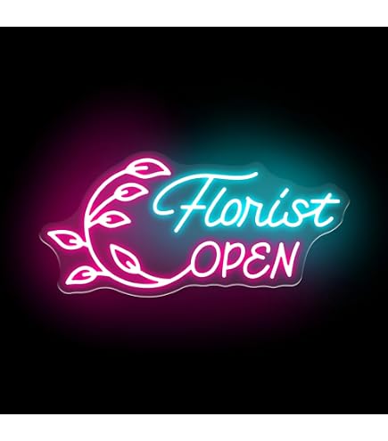 Alkkign Florist Neon Sign – Colorful LED Tulip & Flower Shop Light, Dimmable 10%-100%, USB Powered, 16.9” X 9.6”, For Store, Bedroom, Party Decor