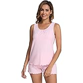 WiWi Womens Sleeveless Pajama Set Summer Sleepwear Soft Pjs Sets Tank Top Shorts Loungewear Viscose from Bamboo S-XXL