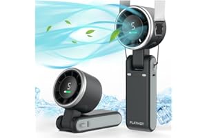 PlayHot Portable Handheld Turbo Fan, 5 Gear Wind, Battery Operated, Up to 12 Working Hours, 3 IN 1 Hand Fans with Air Turbo Tech Cooling Fan for Outdoor Activities, Travel, Beach (Black)