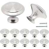 YuGtcen Cabinet Knobs 12 Pack, Stainless Steel Kitchen Cabinet Knobs 1.16 inch Knobs Furniture Hardware Pulls Modern Round Knobs for Dresser Drawers Cupboard Dresser Closet Door (Bushed Silver, 12)