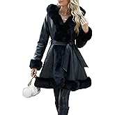 Bellivera Women's Wool Pea Coat Faux Fur Jacket Winter Warm Parka Overcoat with Belt
