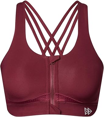 Yvette Strappy Zip Front Sports Bra High Impact Workout Bra for Running Spinning Dancing Women