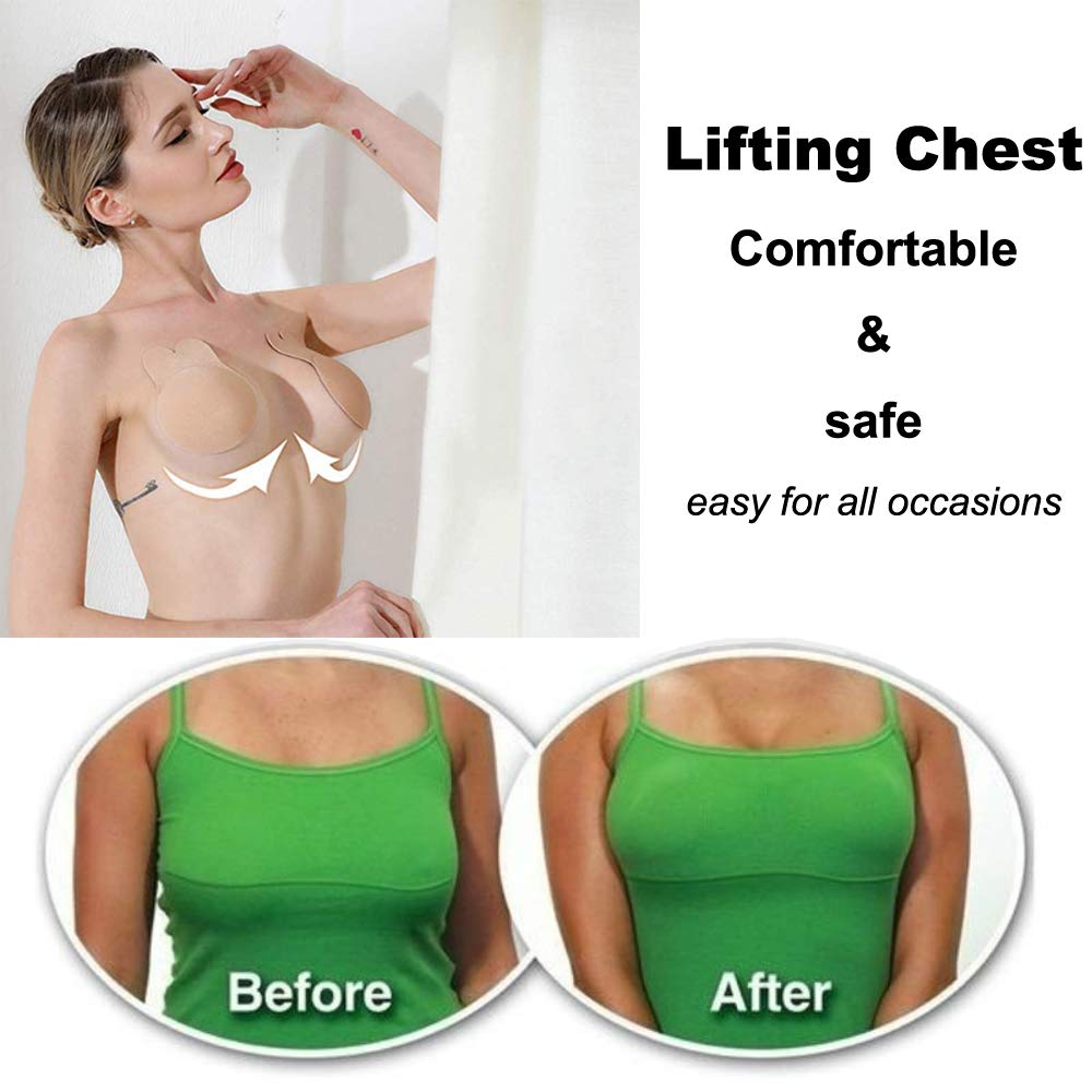 Women Breast Lift Nipplecovers Bra - Strapless Backless Invisible Breast Covers with Rabbit Ear Shape Wedding Dresses Bra Beige M