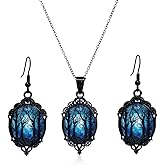 Halloween Cameo Earring Necklace Set for Women Gothic Witch/Tree of Life Earring Necklace Set Vintage Crystal Glass Earring Necklace Set Punk Rock Style Earring Necklace Set Victoria Cameo Mystic Witch Jewelry Set Accessories