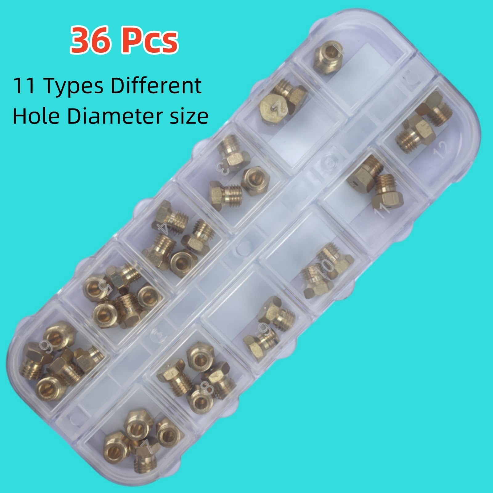 ​36 Pcs Propane Orifice Kit,Propane Lp Natural Gas Brass Jet Burner Nozzle Replacement Parts M6x0.75 mm Gas Spray Tip 0.3/0.4/0/7/0.8/0.9/1.0/1.1/1.2/1.5/1.7/1.9mm
