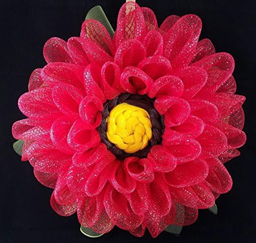 Spring Red Daisy Dahlia Zinnia Flower Deco Mesh Wreath Door Wall Home Decor 22 inch