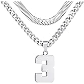 Easter Basket Stuffers-Number Necklace for Boys Athlete Kids Number Chain 00-100 Layered Necklace for Men Stainless Steel Number Charm Pendant Baseball Football Basketball Necklaces for Boys Gifts