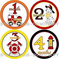 Baby Boy Month Stickers Monthly Baby Milestone Stickers Bodysuit Age Stickers Fireman Firemen Fire Fighter Truck Dog Hydrant Baby Age Stickers