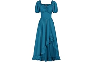 Scarlet Darkness Renaissance Dress Women Cottagecore Corset Dress Ruffle Maxi Dress with Pockets
