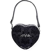 Rock Rebel Damask Heart Shoulder Bag Black with Metal Bat Emblem