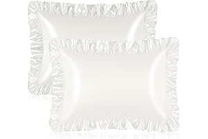 LINENLINE Ruffle Satin Pillowcase for Hair & Skin, Standard Size, White, 20x26 Inches, Set of 2 with Envelope Closure, Similar to Silk Pillow Cases, Gifts for Girl