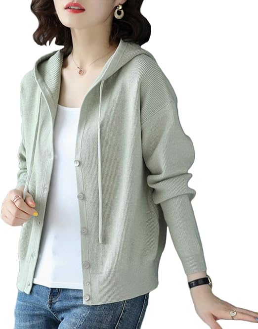 Amazon Minesam フード付き カーディガン 長袖 ショート丈 パーカー ニット セーター トップス リブ 無地 レディース カーディガン ボレロ 通販