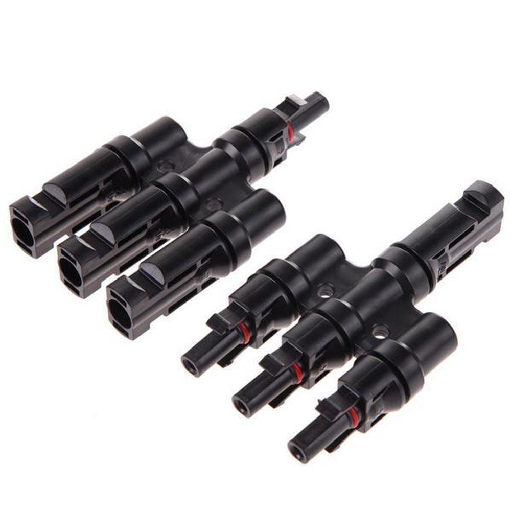 NUZAMAS New 1 Pair Solar Panel T Branch Connectors Cable Coupler Combiner - 1 Male to 3 Female(M/3F) and 1 Female to 3 Male(F/3M)