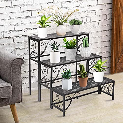 Donosura 3 Tier Metal Plant Stand, Ladder Tiered Plant Stand,Outdoor