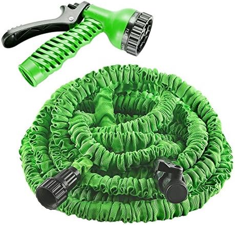 Garden Hose, izery Flexible Expandable Expanding Collapsible Garden &amp; Lawn Water Hose with Free 7-way Spray Nozzle for Car Wash Cleaning Watering Lawn Garden Plants (Green) (50ft)