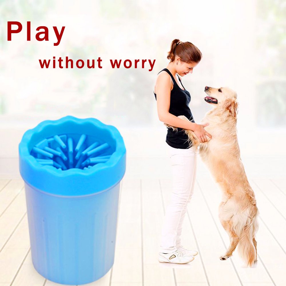 Pulitore per animali domestici, pulitore per cani portatile. Tazza di detergente per piedi per cani e gatti in silicone - blu