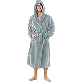 RONGTAI Hooded Robes for Men Plush Fleece Long Bathrobe Belt Fluffy House Winter Robe with Pockets S-XXL