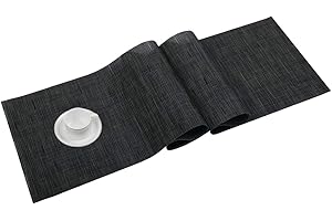 SHACOS Woven Vinyl Table Runner 12x54 inch Indoor Outdoor Table Runner Mats Wipe Clean Table Runners for Dining Table Coffee Table Cabinet, Black
