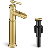 HOIGY Gold Vessel Sink Faucet, Brass Waterfall Tall
