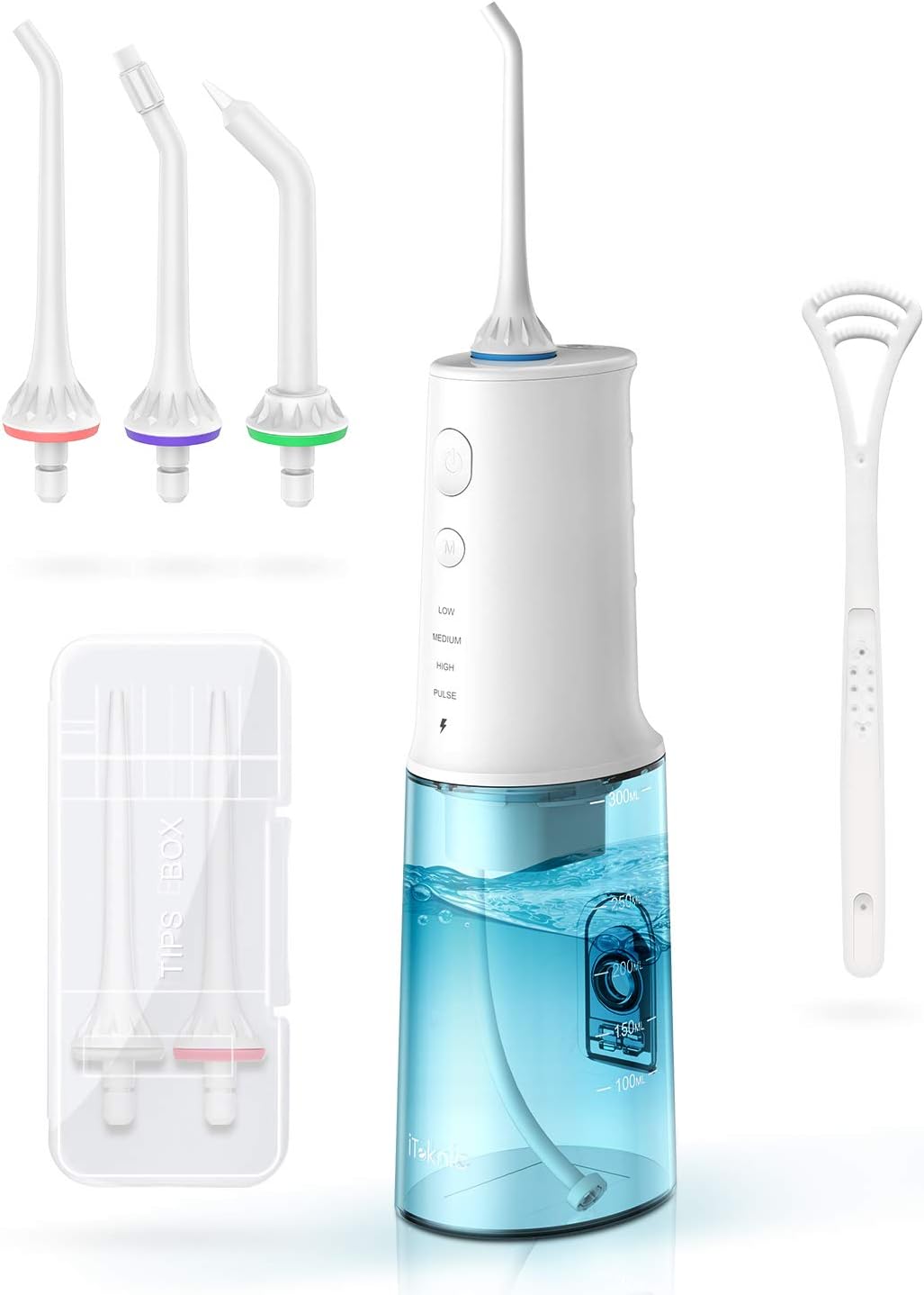 Water Flosser Cordless Dental Oral Irrigator, [NEWEST]iTeknic Water Flosser Pik 320ML Portable and Rechaegeable IPX7 Waterproof 4 Modes Water Flosser for Home and Travel,Braces & Bridges Care