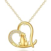 DOVRAN 14K Solid Gold Cat and Dog Necklace Cat Dog Heart Pendant Cute Animal Jewelry Gifts for Men Women