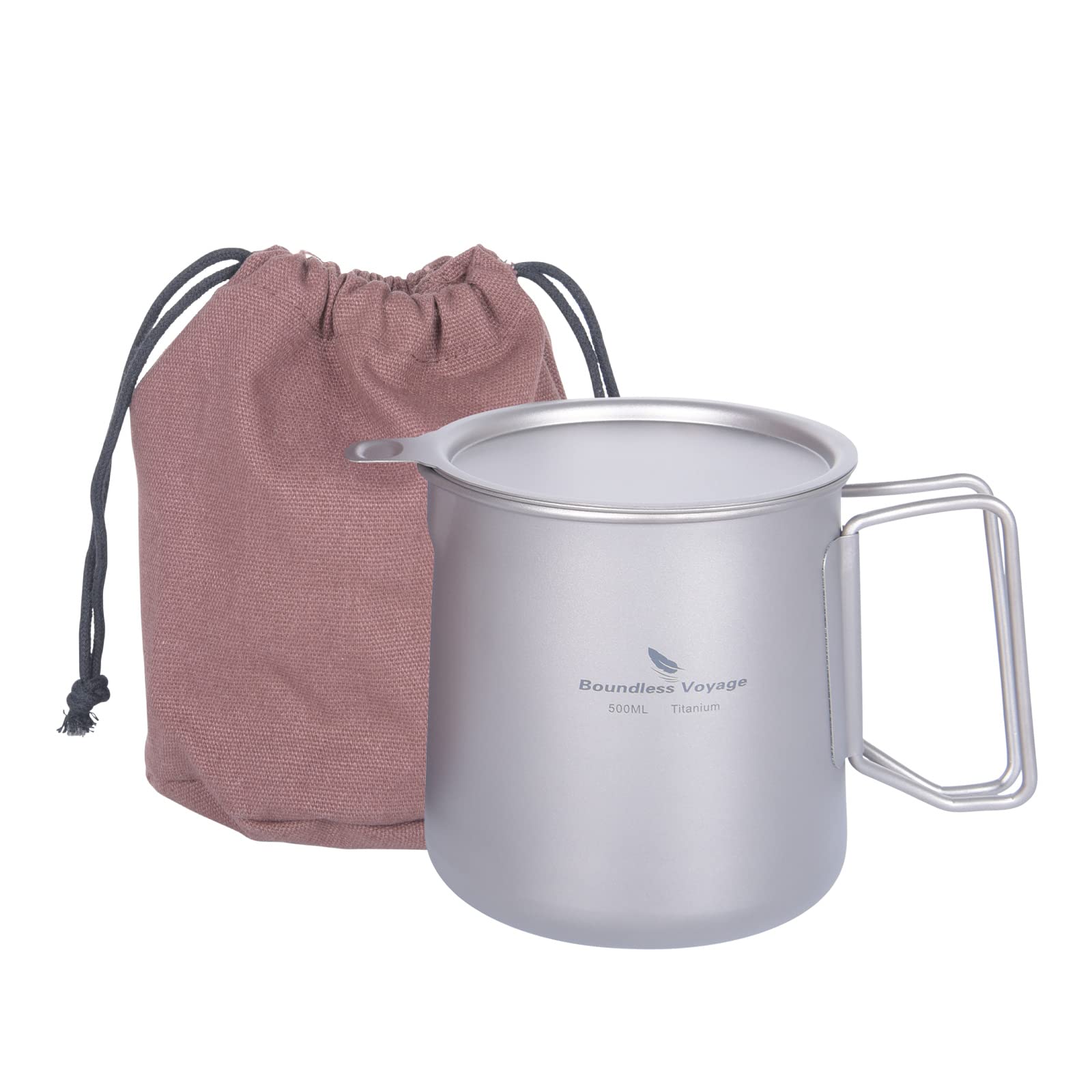 iBasingo 500ml Titanium Tea Pot Cup with Filter & Lid Single Layer Coffee Mug Outdoor Camping Teapot Set Portable Lightweight Hiking Drinkware Ti3125D