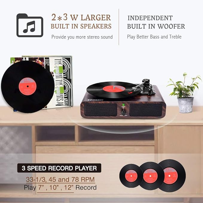 Record Player Bluetooth Turntable For Vinyl Records With Stereo Speakers Usb Belt Driven 3 Speed Portable Vintage Vinyl Record Player Home Audio Theater Electronics Environews Tv