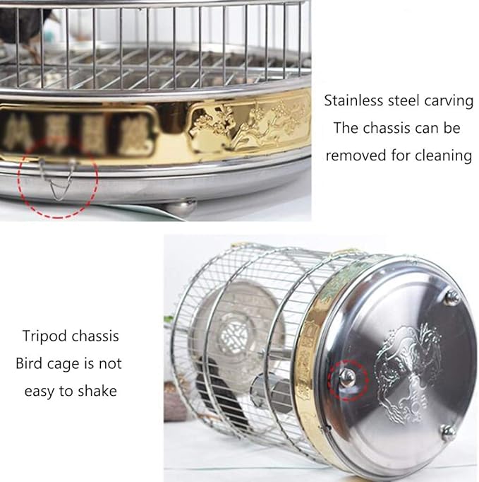 Amazon Co Jp 高級ステンレス製鳥かご 21 6インチの大きな丸い鳥かご 家庭用鳥かご 組み立てが簡単 ペット用鳥かごを吊るす 鳥かごケージ Color Silver 44 55cm ホーム キッチン