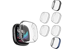 6 Pack Case Compatible with Fitbit Sense/Fitbit Versa 3 Screen Protector, NAHAI All Around Ultra Thin Plated Bumper Shell Scratch-Resist Cover Accessories for Fitbit Sense/Versa 3 Smartwatch