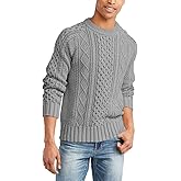 Runcati Mens Long Sleeve Cable Knit Pullover Sweater Fisherman Twist Patterned Crewneck Sweater