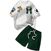 GORGLITTER Men's 2 Piece Outfits Sets Casual Graphic Crewneck Short Sleeve T-Shirt and Drawstring Waist Shorts