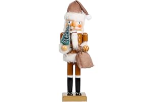 Joliyoou Christmas Nutcracker Figures, 14 Inch Wooden Nutcracker Santa Holding Gifts & Christmas Tree, Large Xmas Nutcracker Tabletop Festival Shelves Decorations