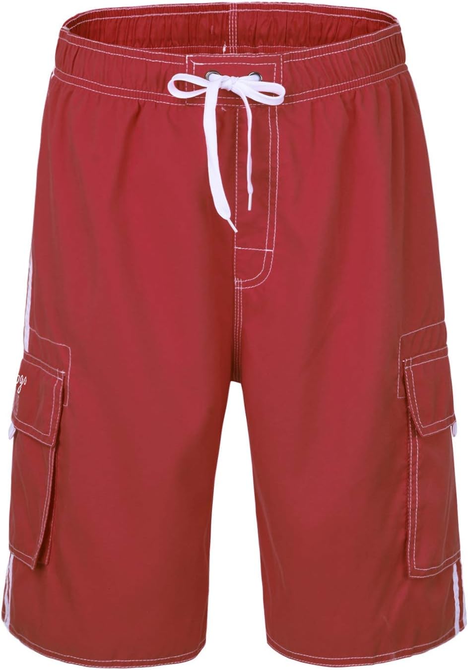 Hopgo Men's Quick Dry Beach Short Solid Color Boardshorts Swim Trunks 32 Red&White