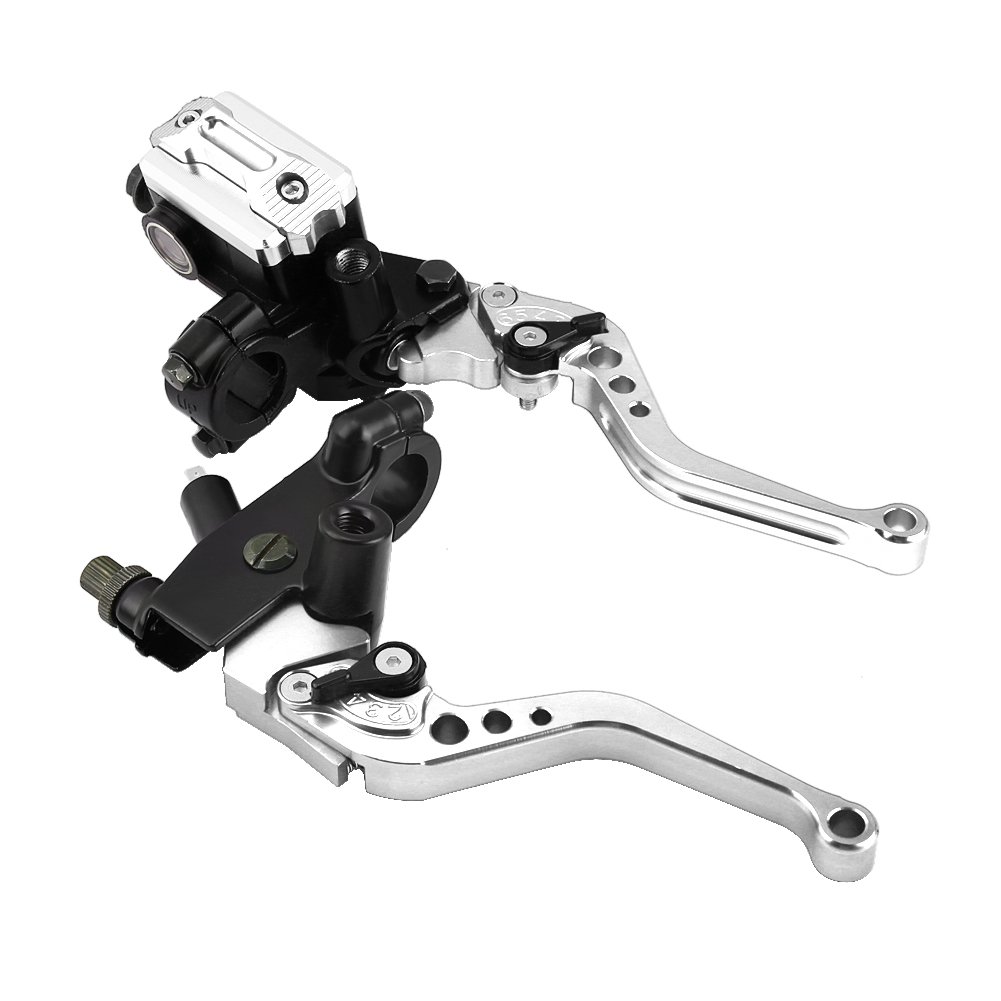 1 Pair Adjustable Break and Clutch Levers, 7/8" Universal Motorcycle Brake Clutch Master Cylinder Reservoir Levers for Motorbike(Silver) Brakes/brake drums and accessories