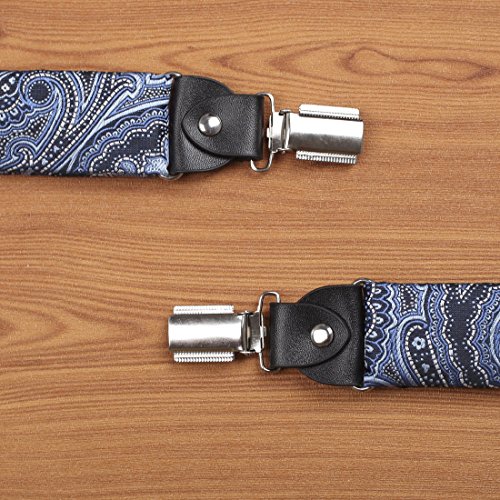 EFBB0039 Grey Blue Patterned Extendable Microfiber Y-Back Suspenders Stainless Steel Clip Popular For Graduation By Epoint