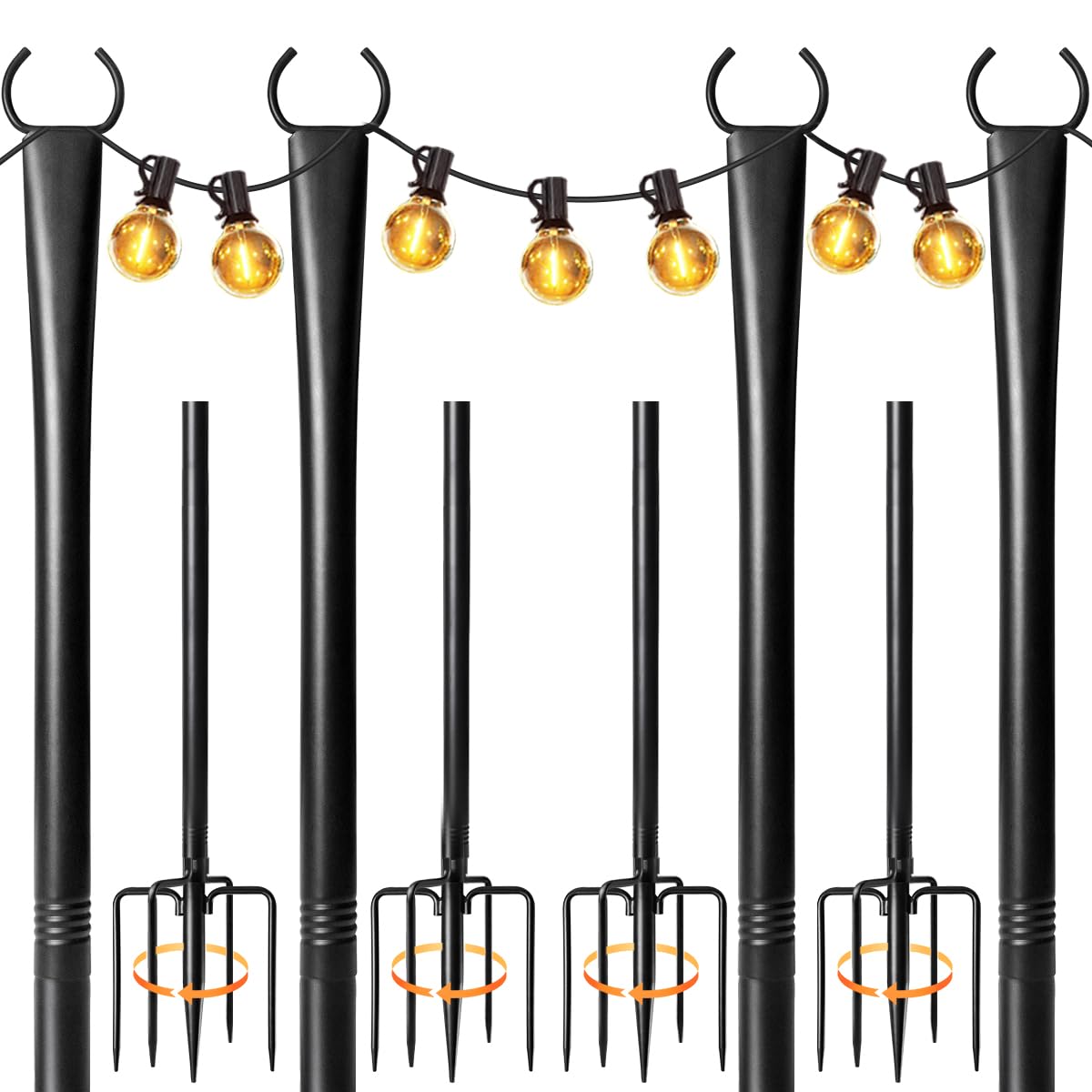 Photo 1 of 4 Pack String Light Poles for Outside, Heavy-Duty Metal Light Poles for Outdoor String Lights with Fork, Adjustable Lighting Accessories for Patio Decor Backyard Yard Pergola Garden Decorations