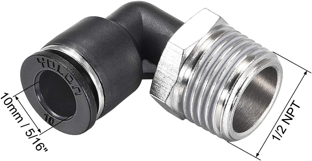 sourcing map Push to Connect Tube Fitting Male Elbow 10mm Tube OD X 1/2 NPT Thread Pneumatic Air Push Fit Lock Fitting 2pcs - Image 3