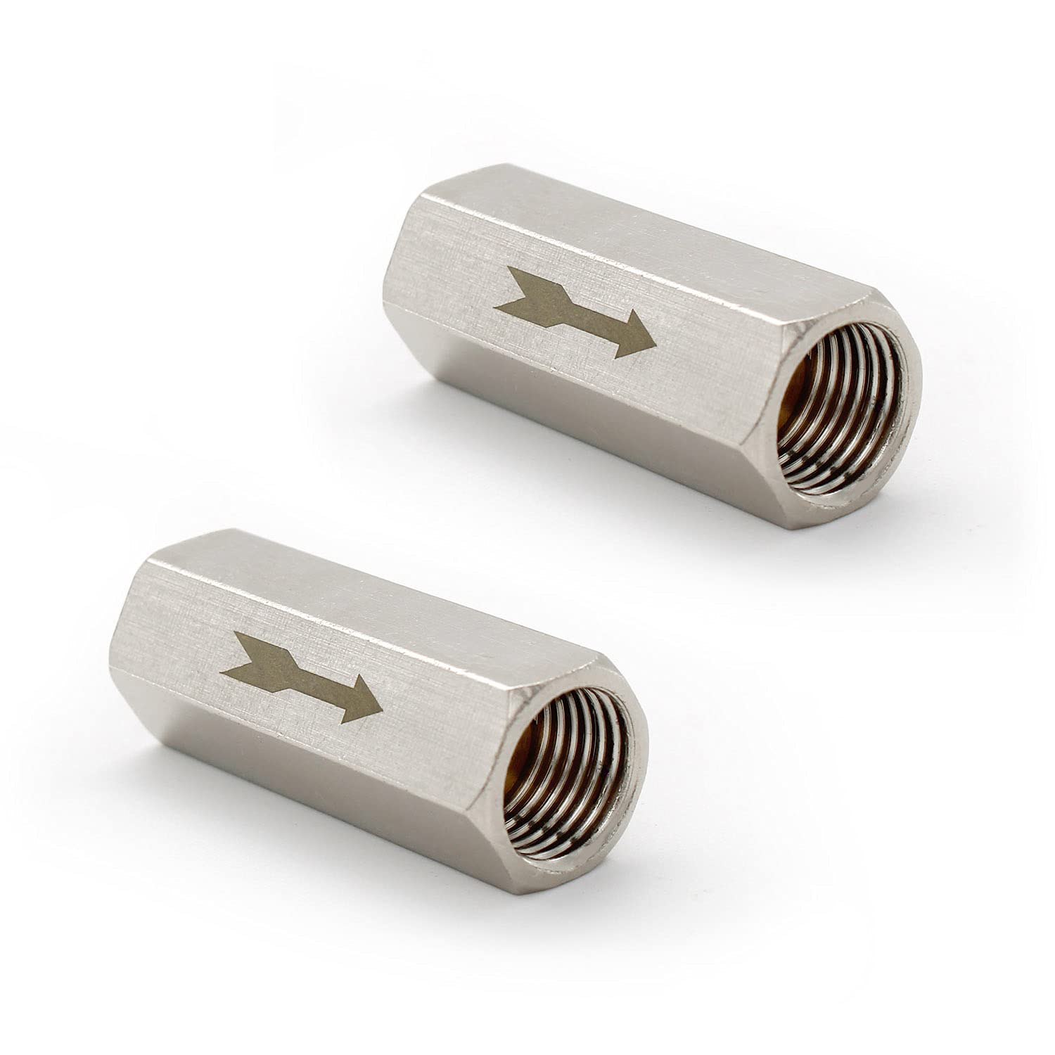 SRJQXH 2 Pcs One Way Valve 1/4" Silver Brass Valve Hexagon Non-Return Pneumatic Air Check Valve, Used for Boiler and Pressure Vessel